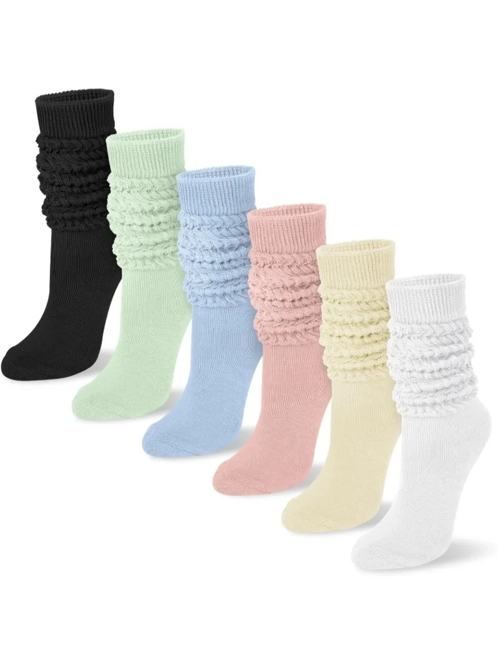 🧦Women's Pink White 6 Pairs Slouchy Socks Long Knee High Boot Socks
